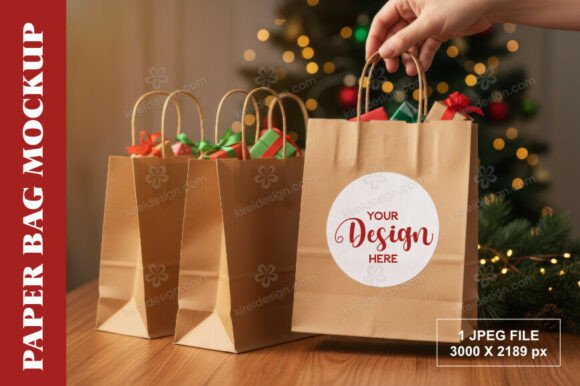 Download Kraft Bag Round Tag Holiday Mockup - Premium Bundle