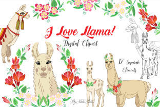 Download Llama Digital Clipart with Red Flowers - Premium Resources