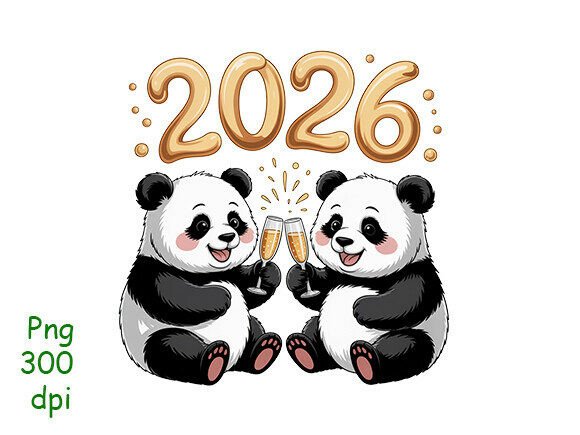 Download New Year 2026 Pandas Champagne Clipart. - New year Collection