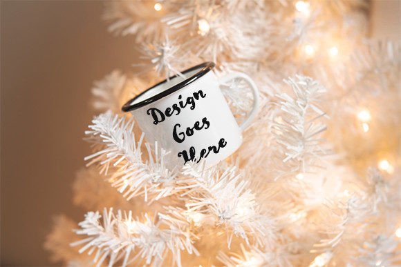Download Enamel Camp Mug in Tree Holiday Mockup - Holiday mockup Collection