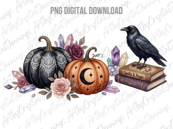 Download Boho Halloween Pumpkin Raven PNG - Pumpkin Collection