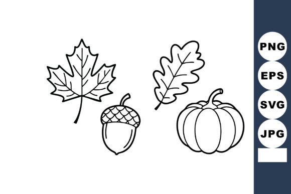 Download Autumn Leaves Acorn and Pumpkin Outline - Pumpkin Collection